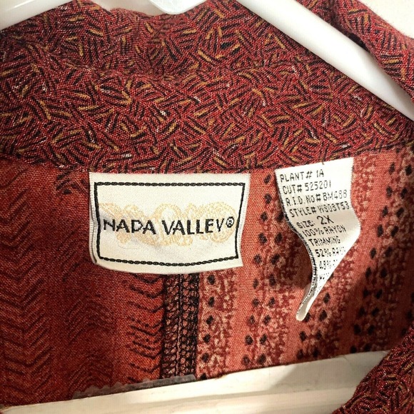 Nada Valley Womens Button Front Top Plus Size 2X Burgundy Black Patchwork - Picture 5 of 11